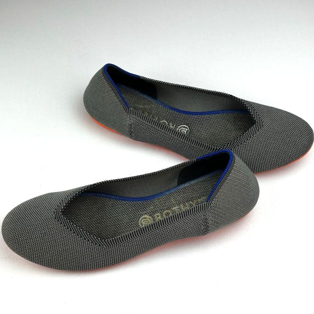 ~ Rothy's Herringbone 10.5 The Flat Washable Gray Navy Round Toe Ballet Flats - Picture 2 of 9